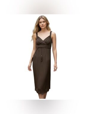 White House Black Market Black Pleated Midi Dress with Tie Waist